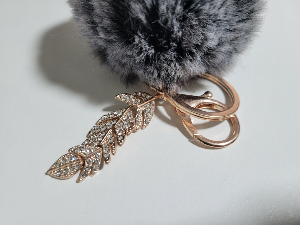 Grey Furry Pom Pom Keychain image indicator(2)