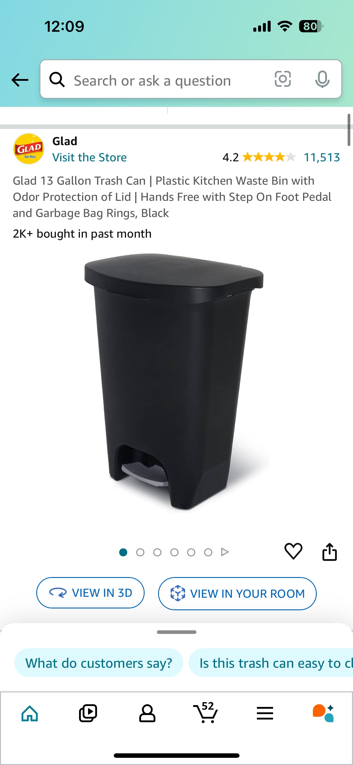 Black 13 Gal Kitchen Trash Can w/ Foot Pedal (2 available) - photo 2