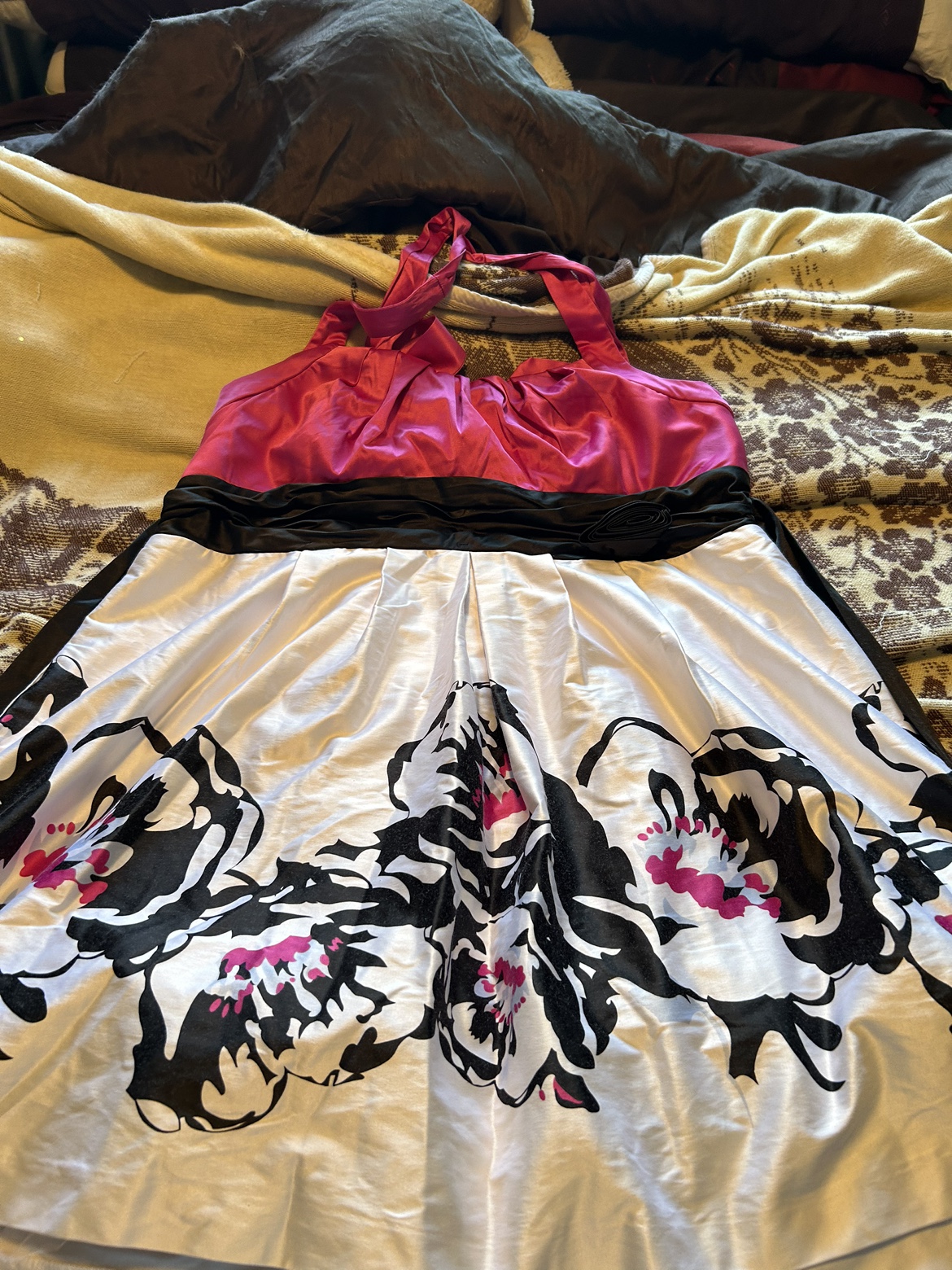 Pink/black/white halter dress