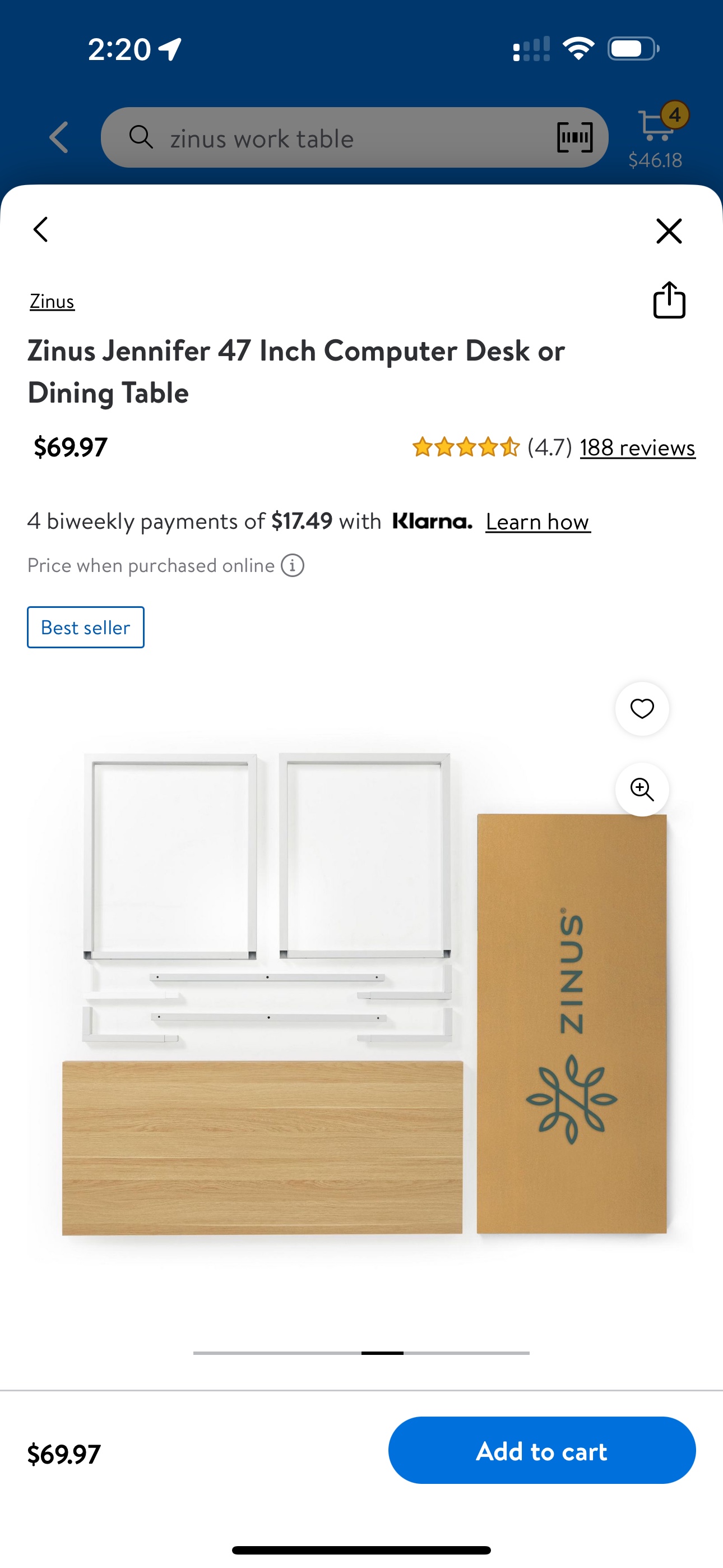 Zinus Jennifer 47 inch Computer Desk or Dining Table - photo 3