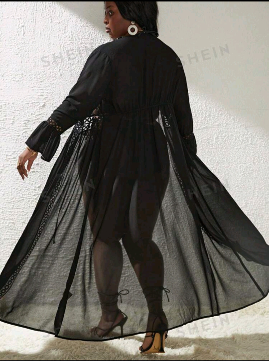 Black Lace-Up Beach Coverup Kimono - photo 2