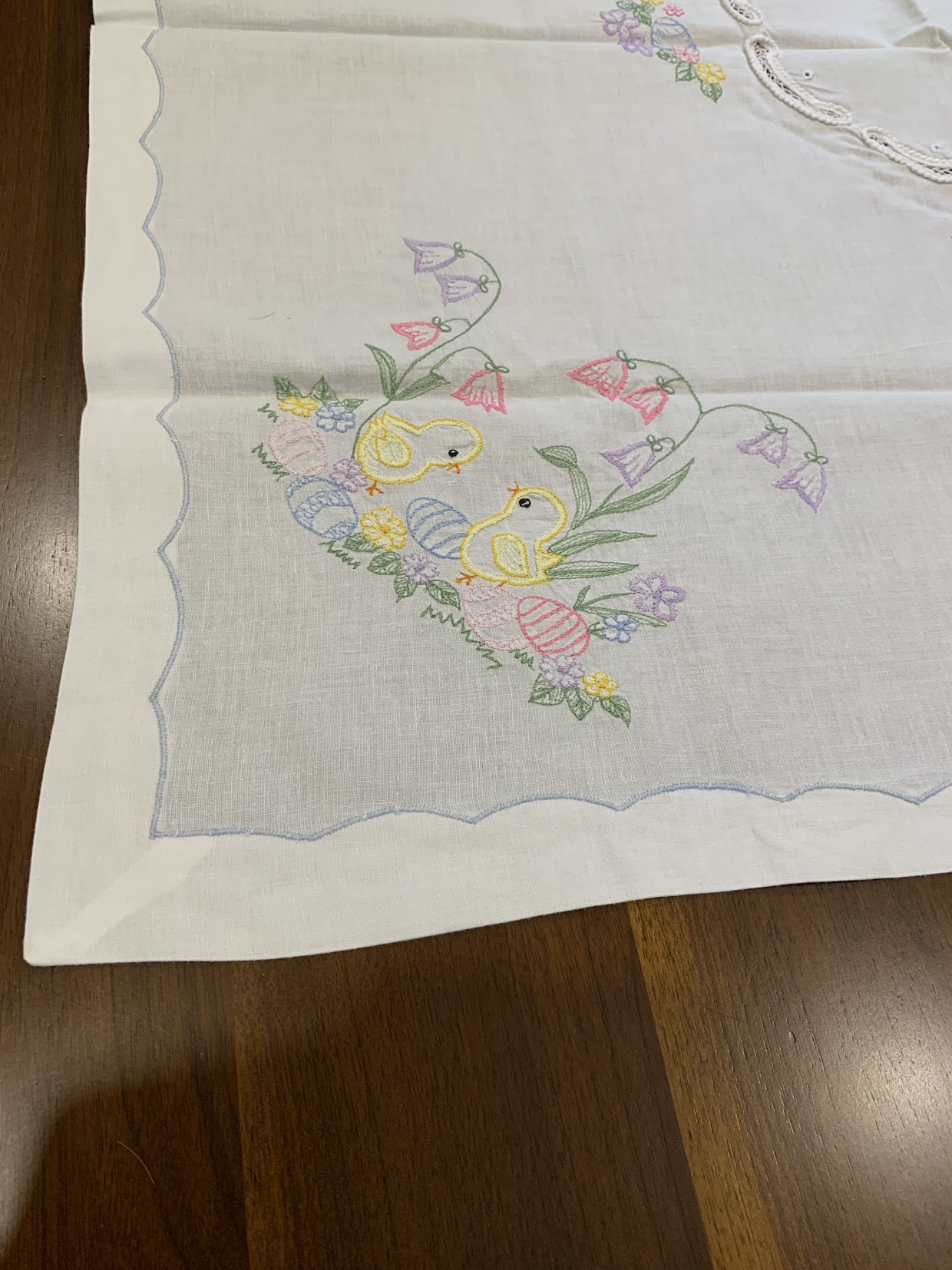 Embroidered Lace and Cotton Easter Themed Tablecloth image indicator(3)