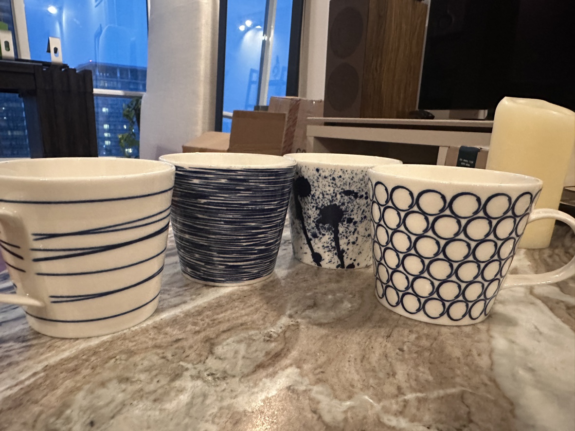Set of 4 Blue and White Coffee Mugs