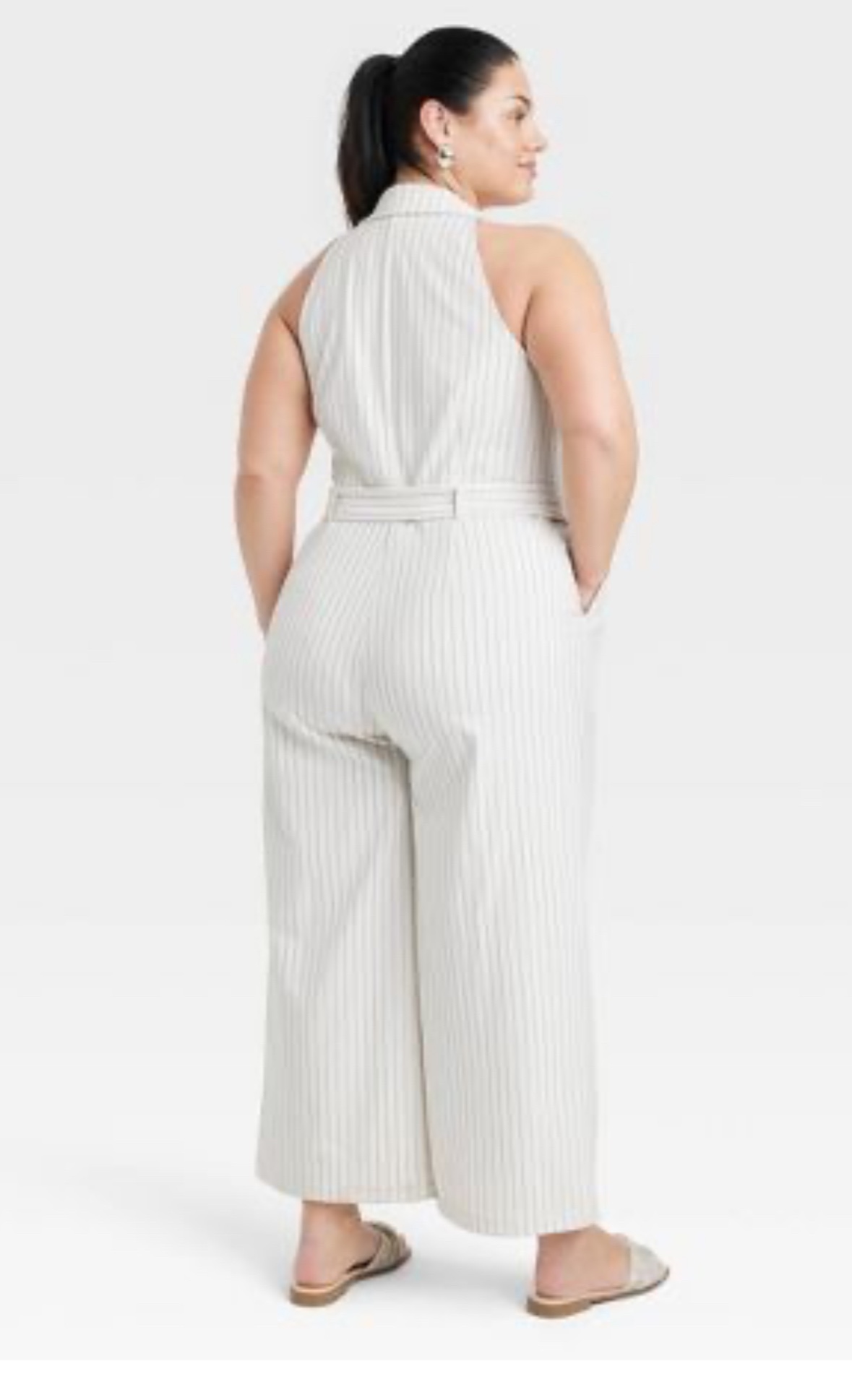 White Striped Halter Jumpsuit - photo 2