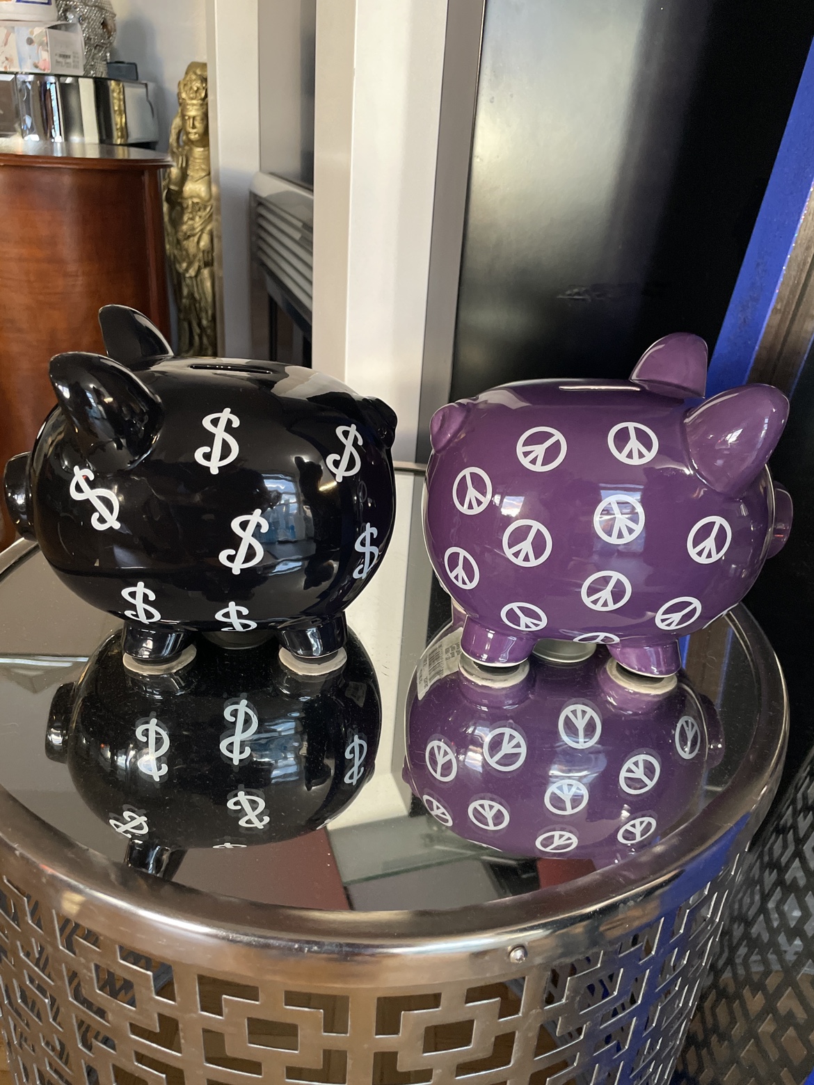 Porcelain Peace Sign Piggy Bank and Money Sign Piggy Bank image indicator(5)