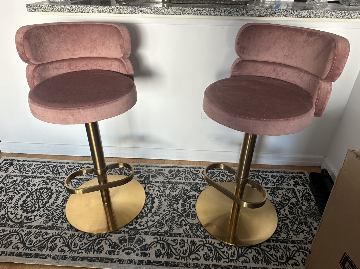 Adjustable Kitchen Counter Chairs in Pink Velvet (x2) - photo 3