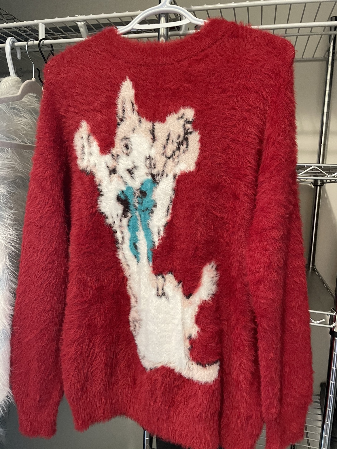 Fuzzy Red Sweater with Kitty size M thumbnail