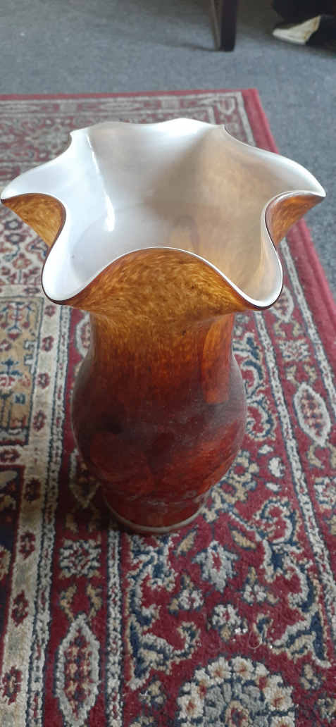 Brown Glass Vase with ruffled top thumbnail