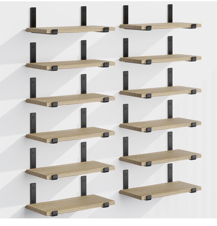 Fixwal Floating Shelves, Rustic Wood Wall Shelves Set of 12