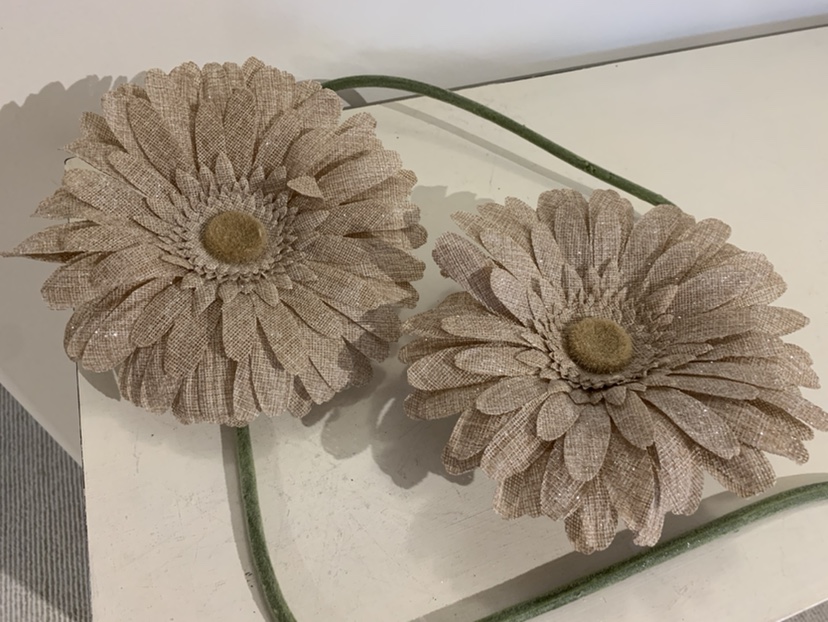 Two Sparkly Beige Fabric Flowers thumbnail