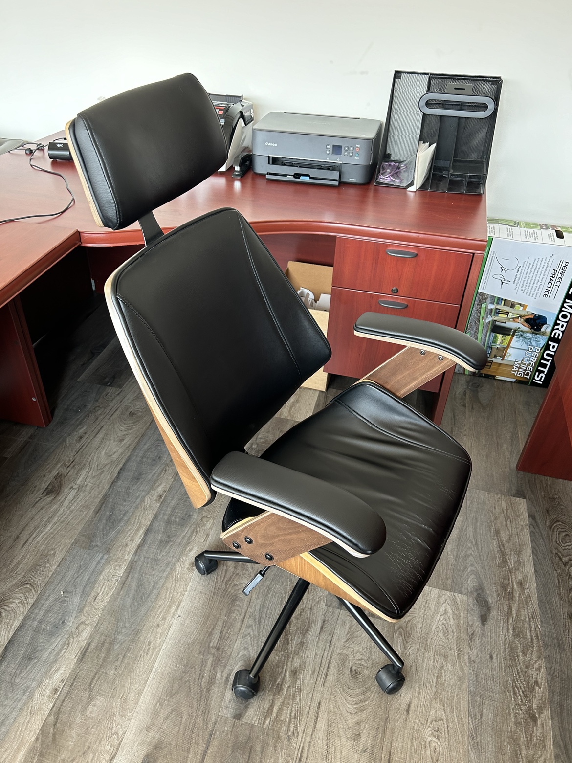 Executive Black Leather Office Chair with Headrest