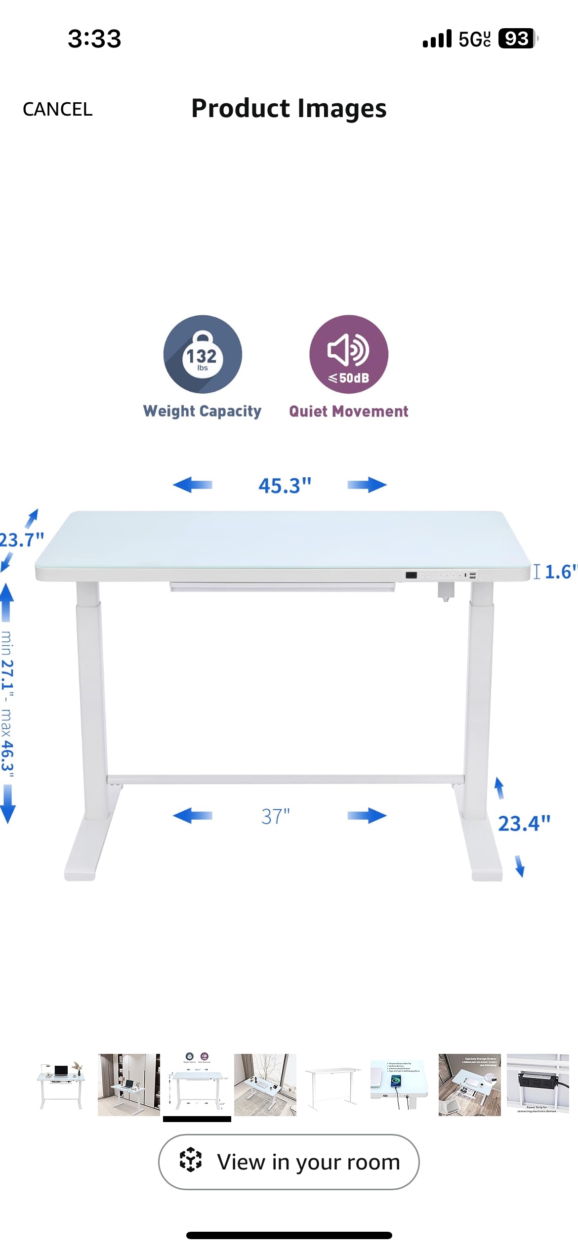White Standing Desk with Glass Top - photo 2