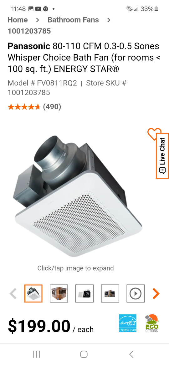 Panasonic Whisper Choice Bathroom Fan