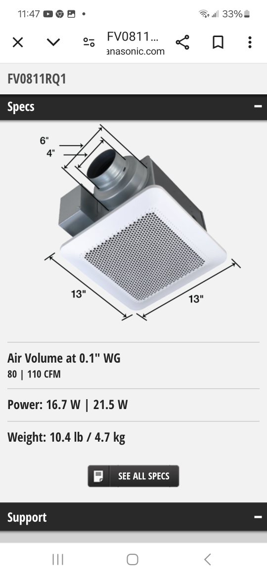 Panasonic Whisper Choice Bathroom Fan - photo 2