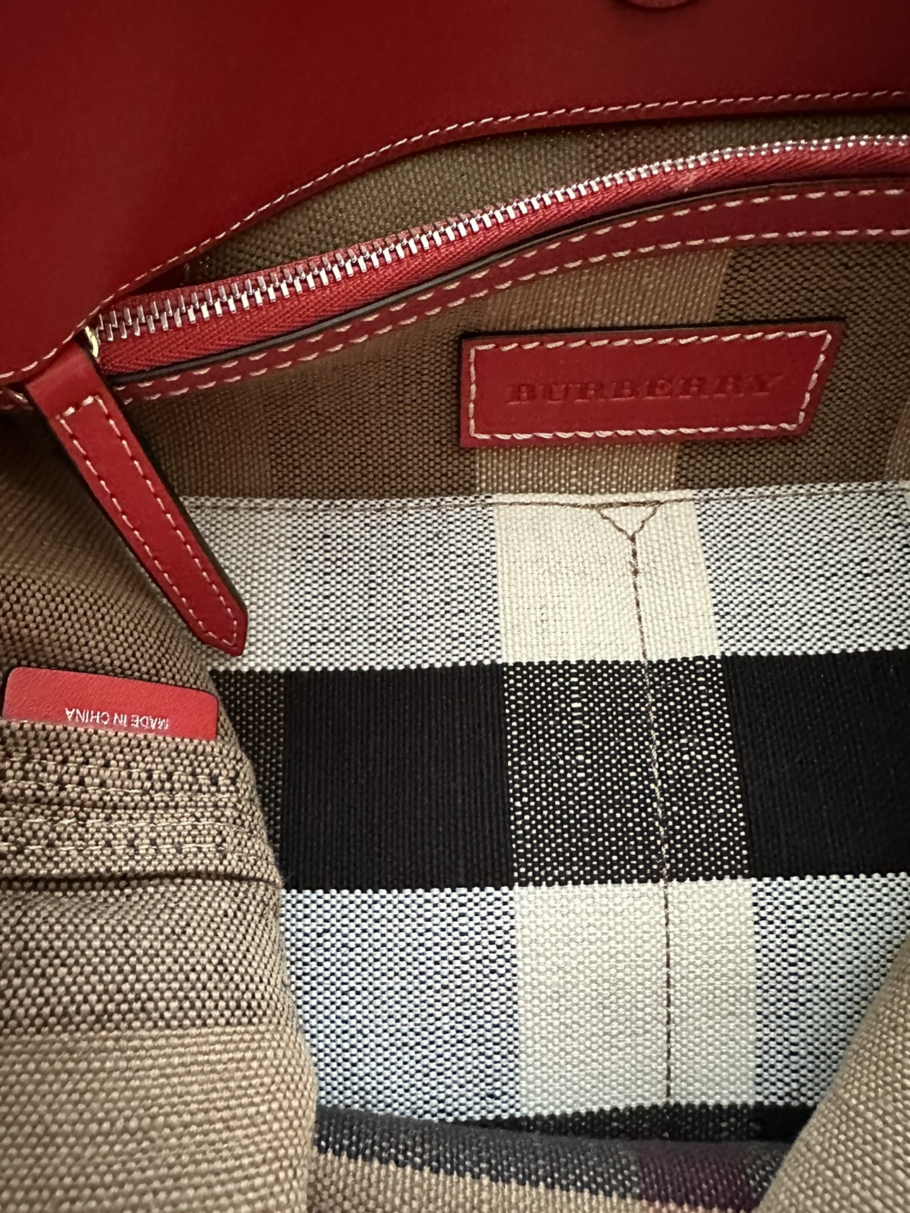 Burberry Red/Tan Check Canvas & Leather Ashby Hobo Bag image indicator(8)