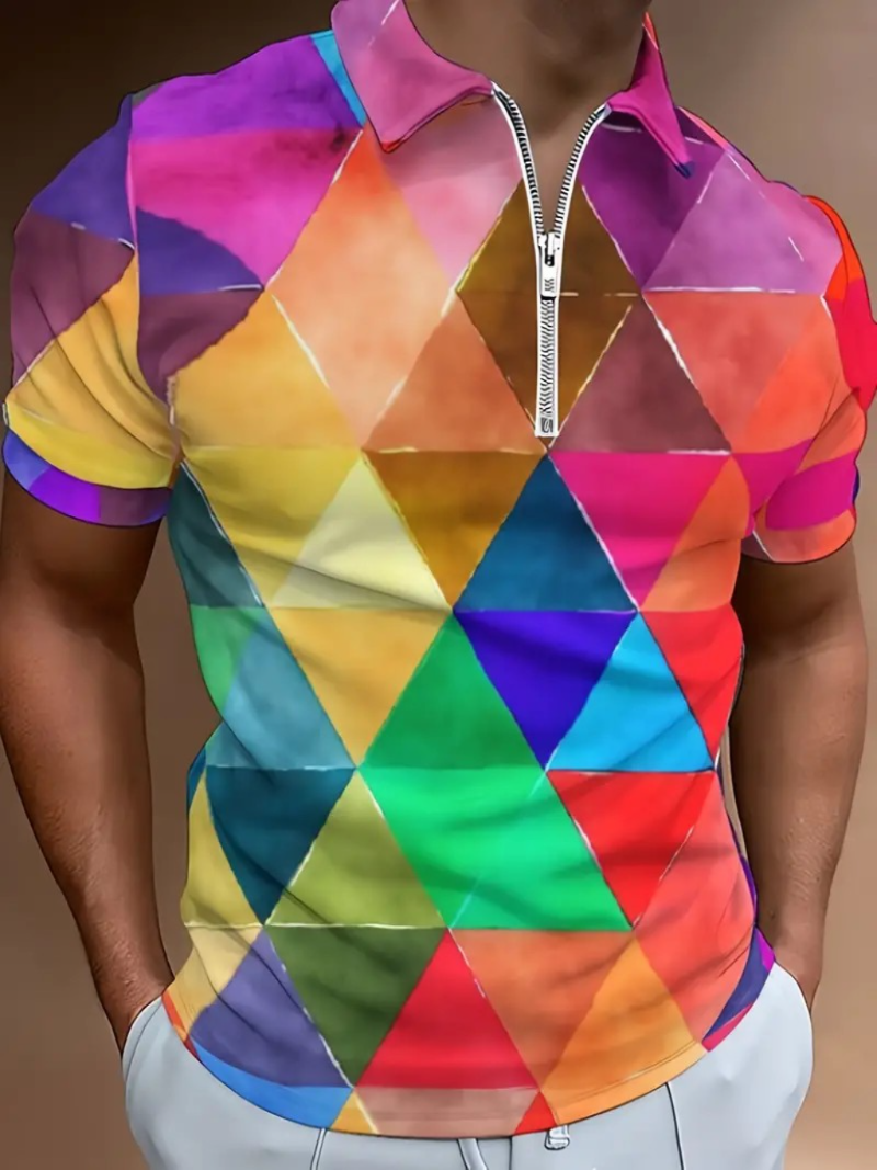 Brand New - Men's Short Sleeve Geometric Print Polo Shirt