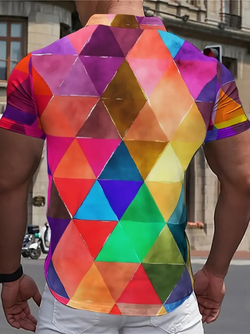 Brand New - Men's Short Sleeve Geometric Print Polo Shirt - photo 2