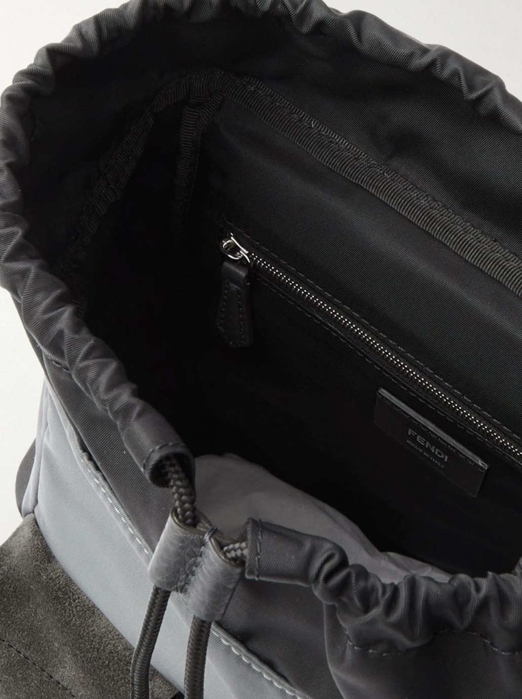 Fendi -Trimmed Logo-Embossed Suede and Shell Sling Backpack - photo 4