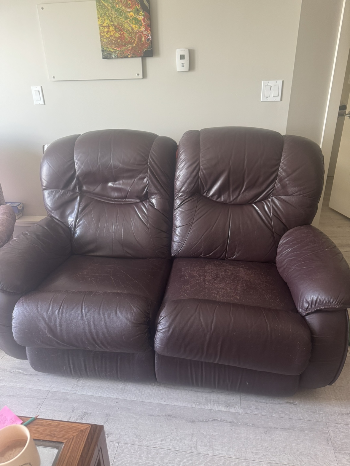 Leather Recliner Loveseat Lazboy and Ottoman - photo 2