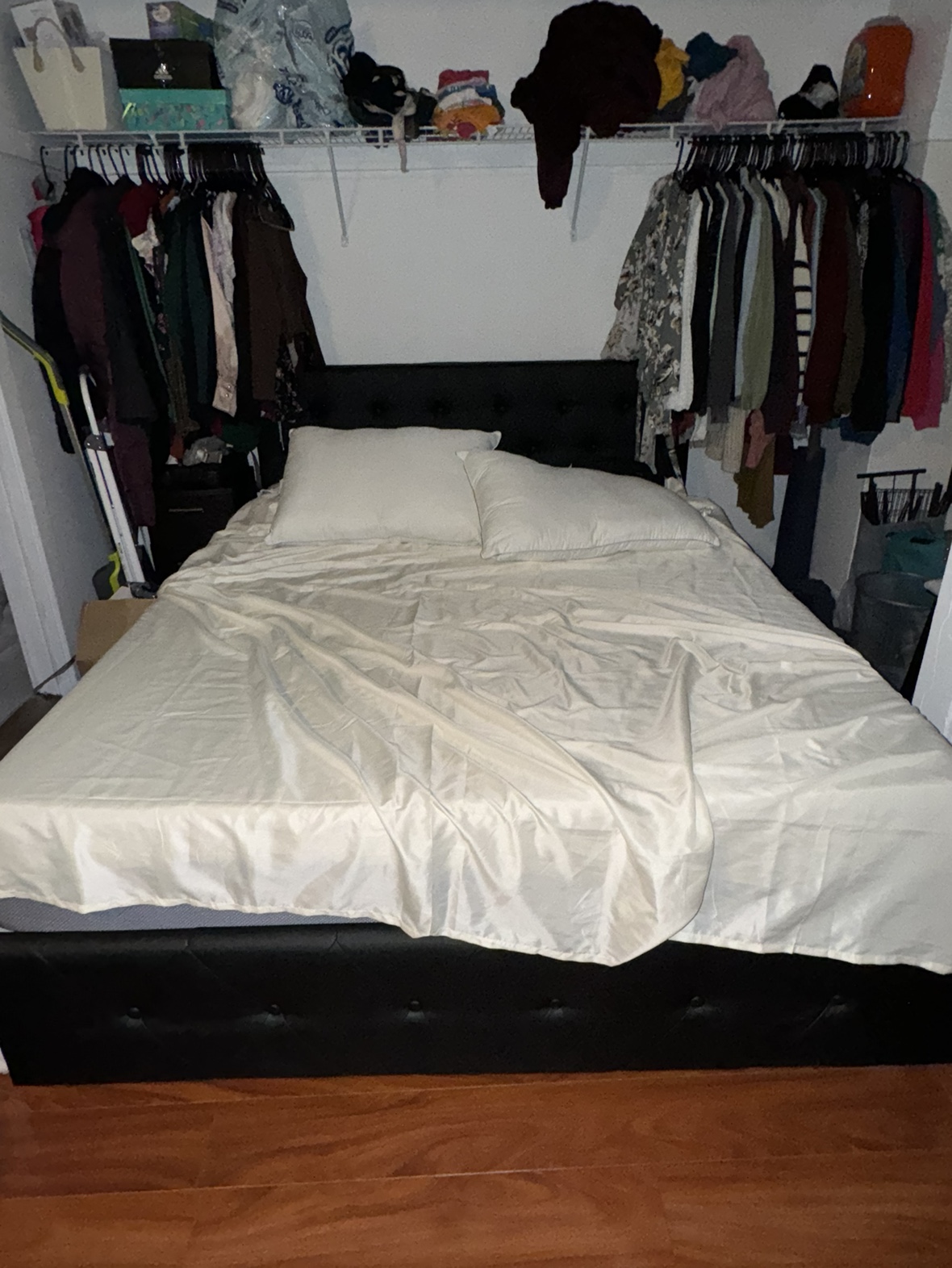 Black Faux Leather Queen Bed Frame with 4 Drawers