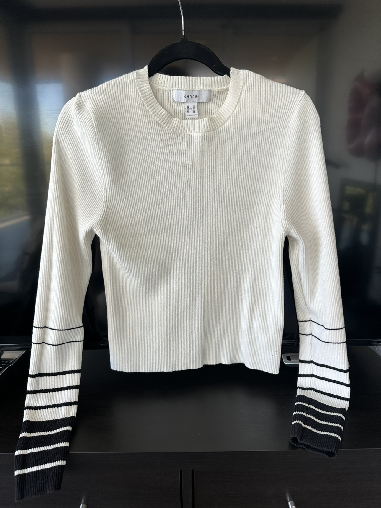 Forever 21 White Striped Sweater thumbnail