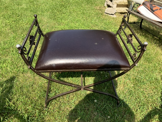 Faux Leather and Metal Vanity Stool