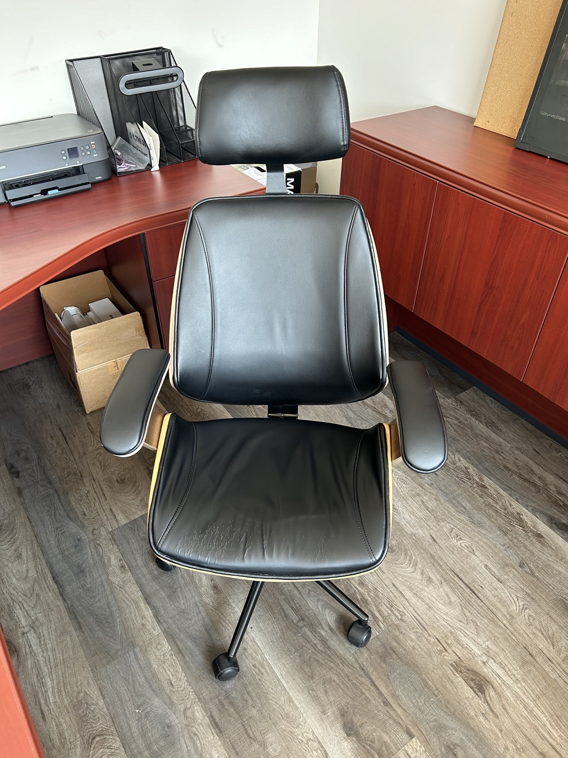Executive Black Leather Office Chair with Headrest - photo 2