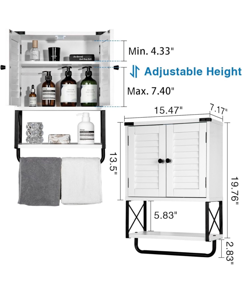 White Bathroom Cabinet with Shelf and Towel Rack - photo 2