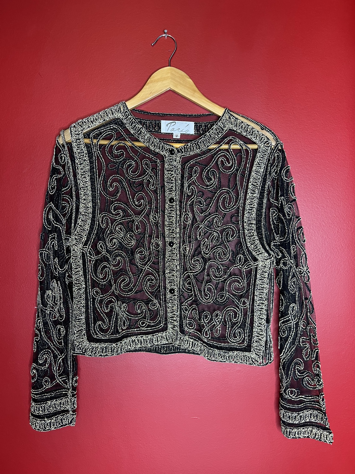 Slightly cropped Vintage Black/gold Sheer button down