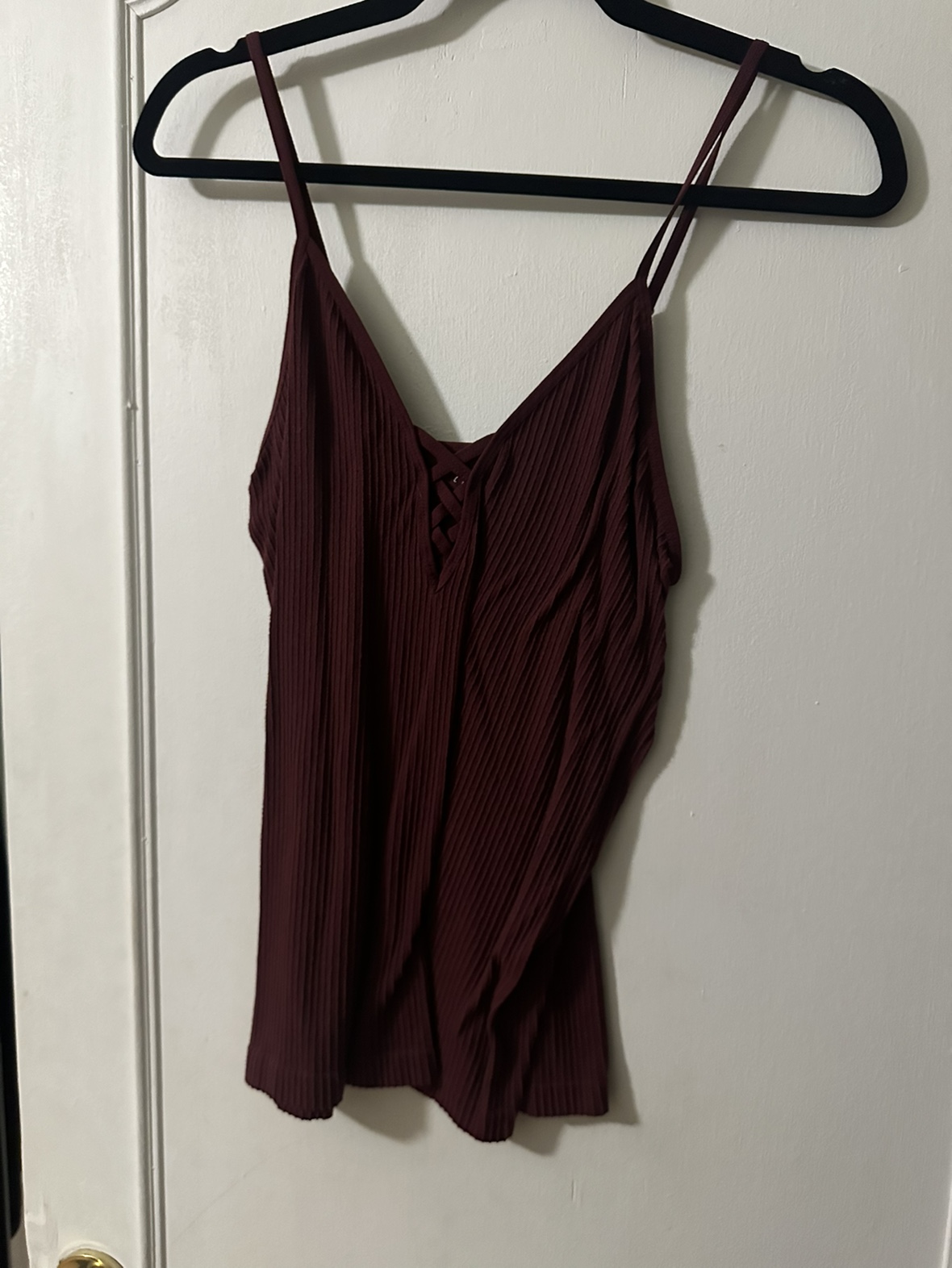 Burgundy & black Ribbed Tank Tops thumbnail