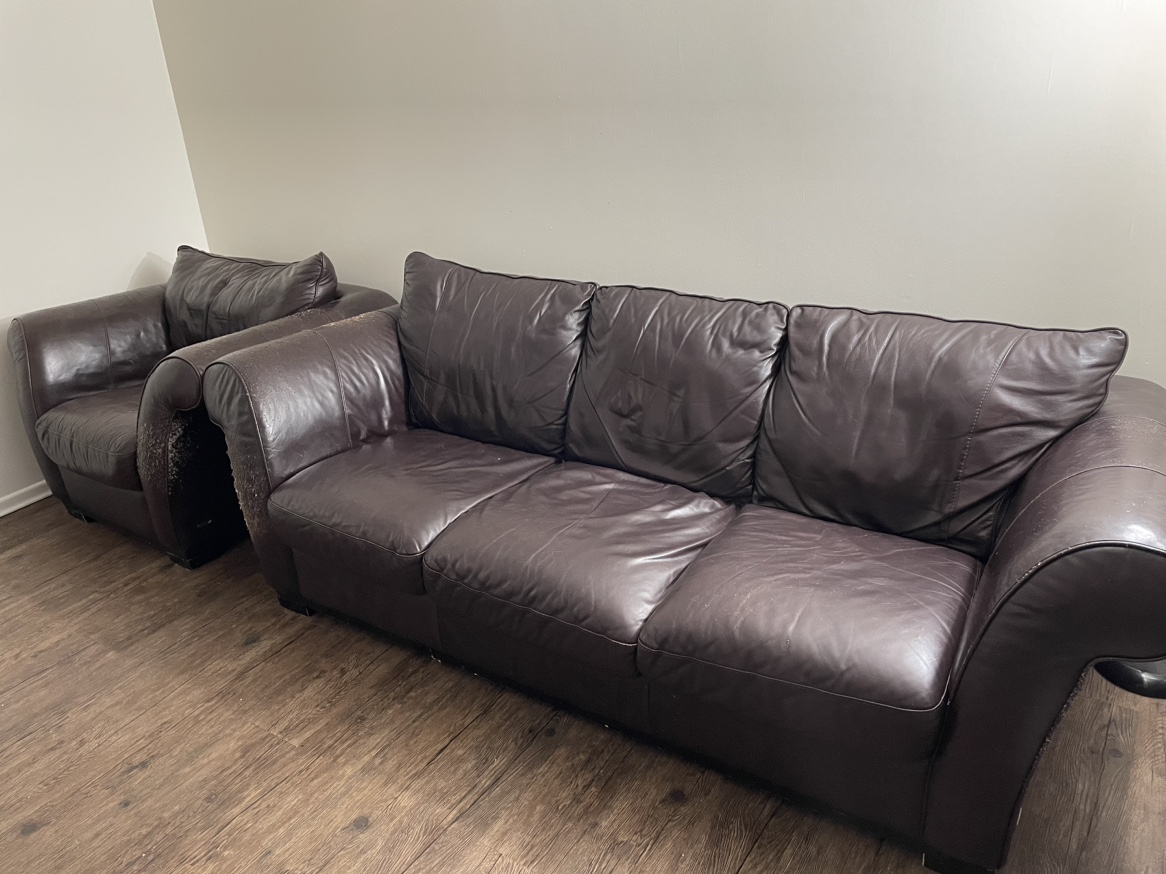 Brown Leather 3-seater Sofa and 1-Seater Set - photo 4