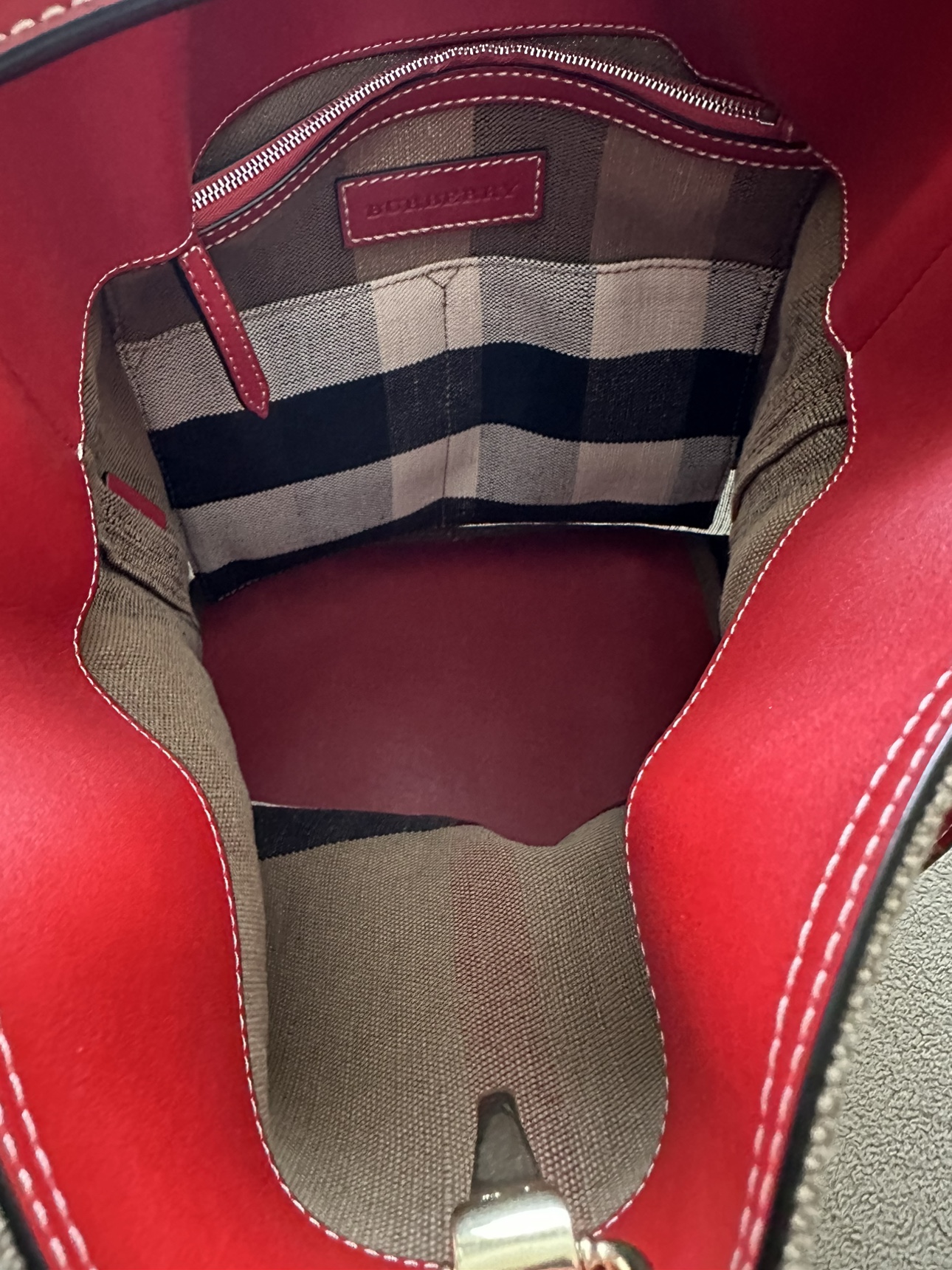 Burberry Red/Tan Check Canvas & Leather Ashby Hobo Bag image indicator(7)