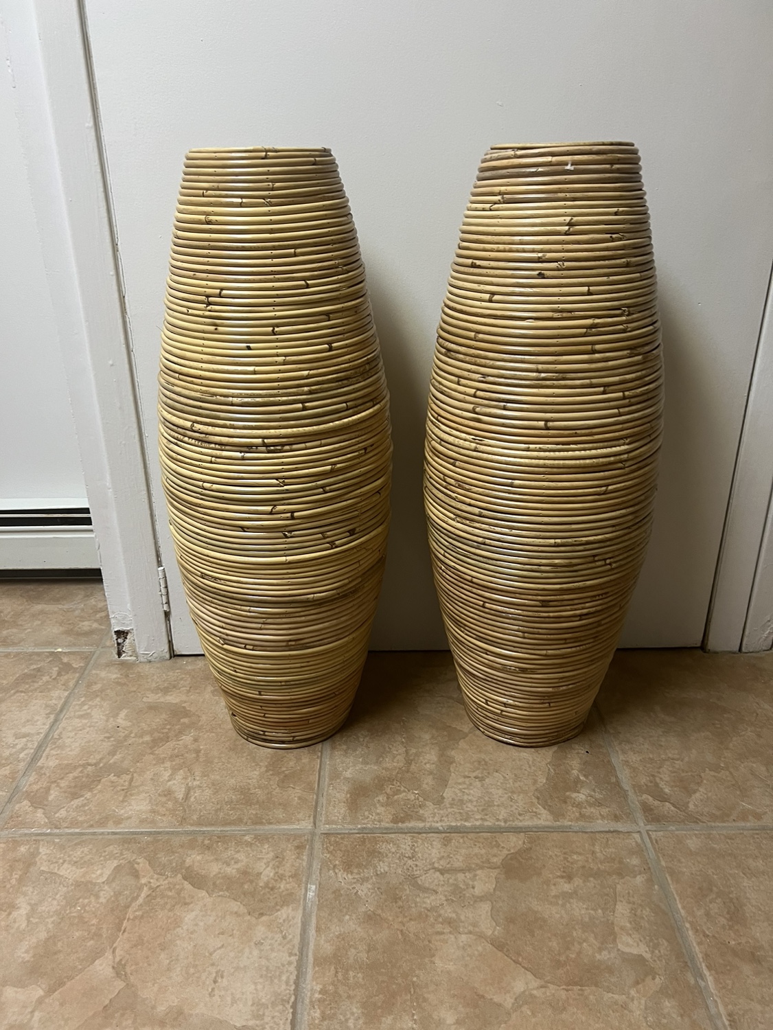 Set of Two Tall Rattan Vases - photo 2