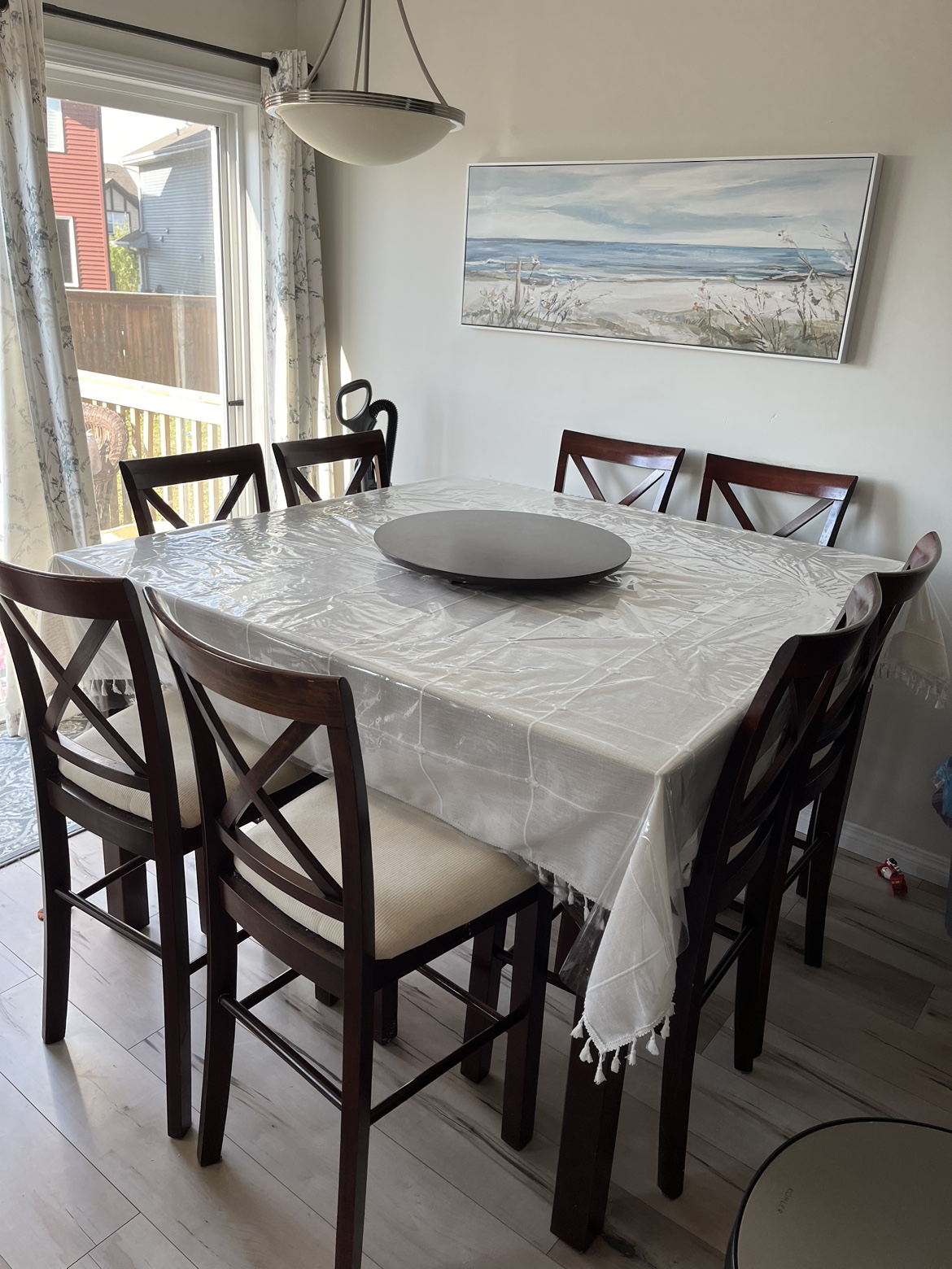 8 person bar height dining table with lazy susan