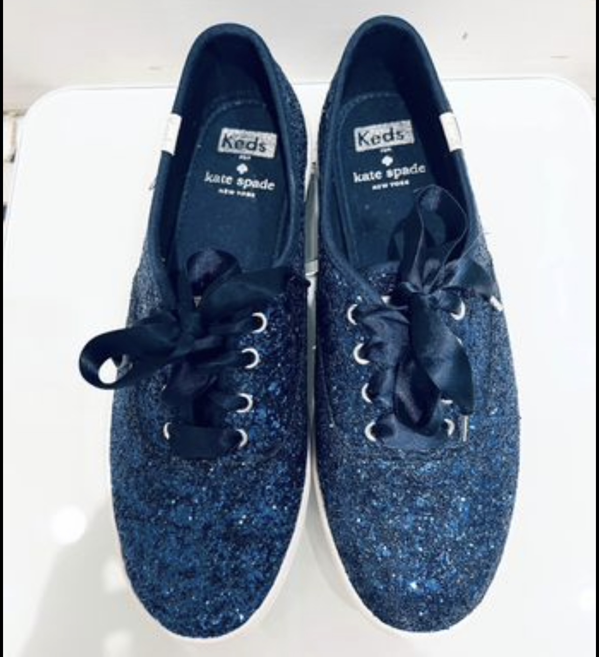Keds x Kate Spade Glitter Lace Up Sneakers Navy Blue