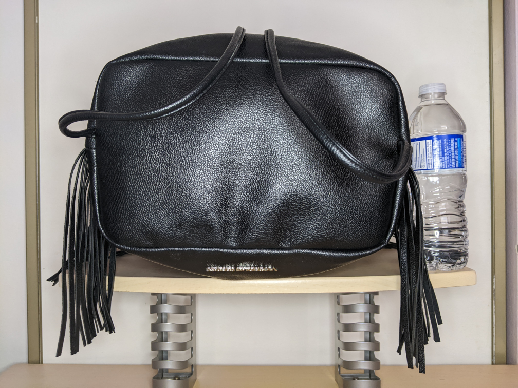 Victoria's Secret Fringe Drawstring Bag Faux Vegan Leather Black image indicator(6)