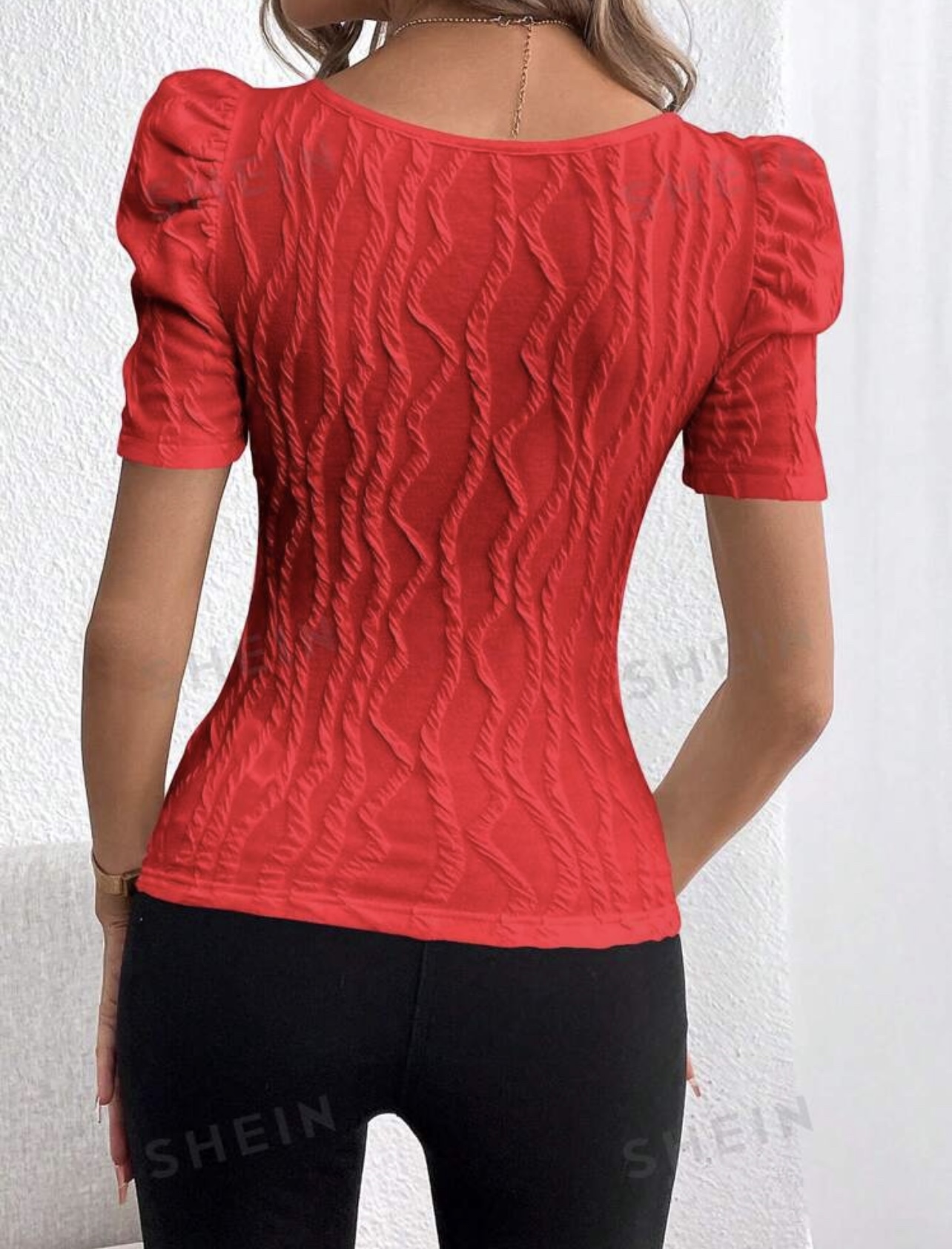 Red puffed sleeves top - photo 2
