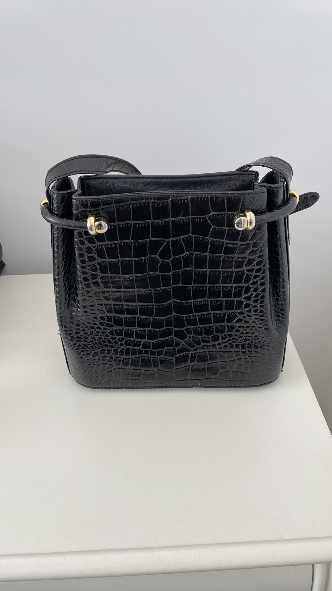 Authentic Bally Black Crocodile Embossed Leather Bag thumbnail