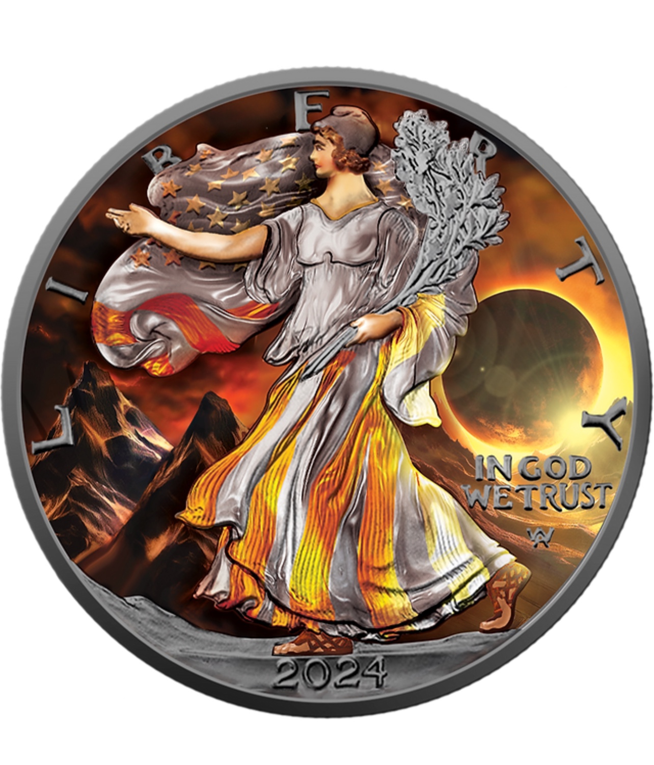 SOLAR ECLIPSE Silver Eagle 1 Oz Silver Coin 1$ USA 2024 thumbnail