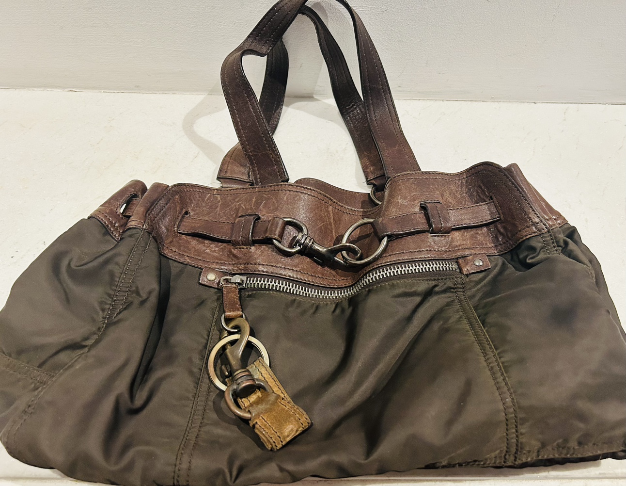 Miu Miu by Prada Brown Leather and Nylon bag/ Tote Bag image indicator(4)