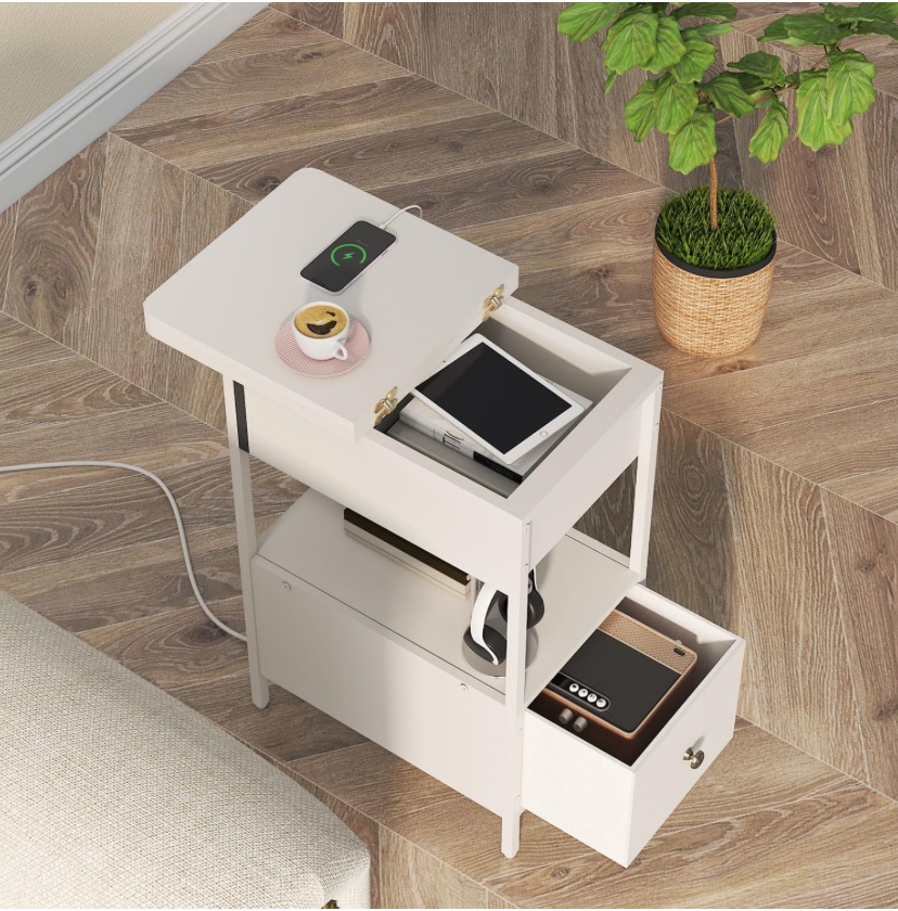 Narrow Side Table with Flip Top Cabinet and Fabric Drawer - photo 4