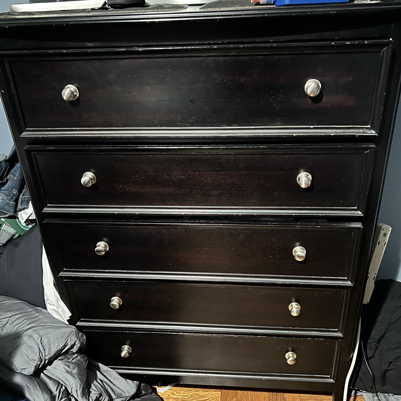 Black Faux Leather Bed Frame with Nightstand and Dresser. - photo 4