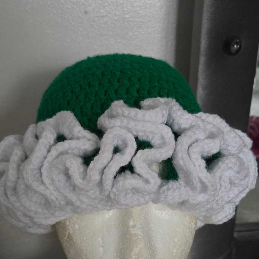 Green and White Crochet Hat