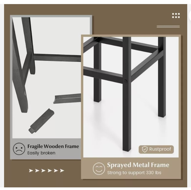 4 Pcs Kitchen Square Wooden Bar Chair Set 26" Metal Leg Footrest image indicator(7)