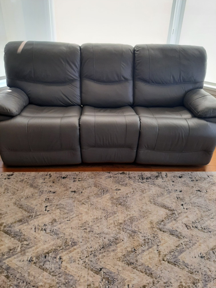 Grey Leather Power Recliner Sofa