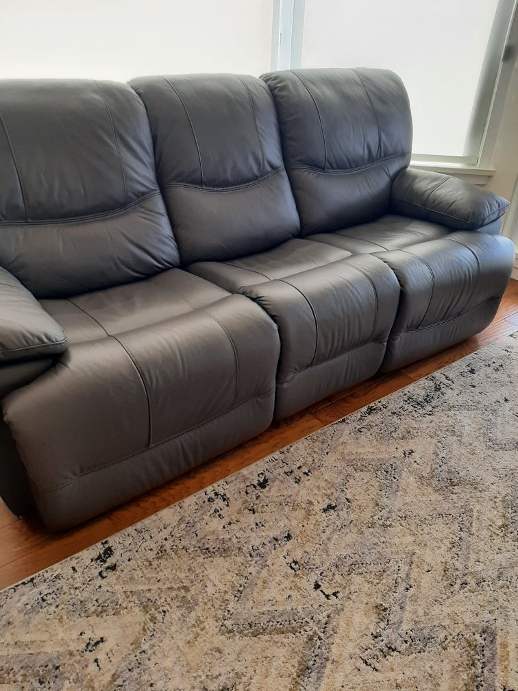 Grey Leather Power Recliner Sofa - photo 2