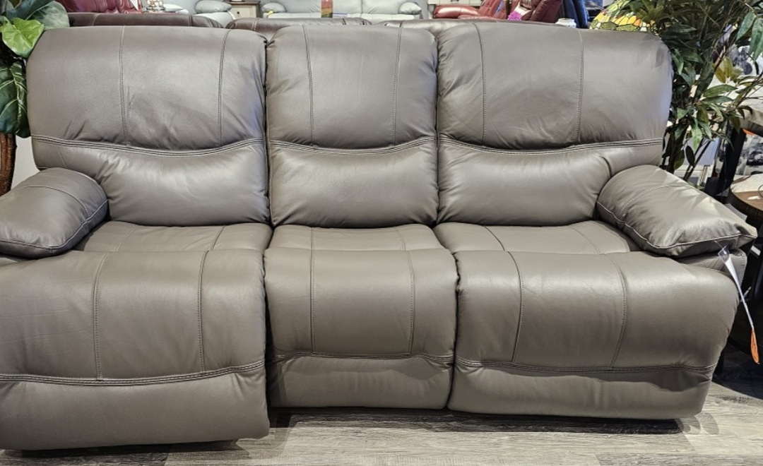 Grey Leather Power Recliner Sofa - photo 3