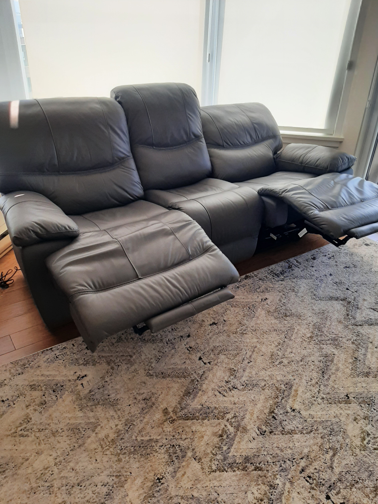 Grey Leather Power Recliner Sofa - photo 4