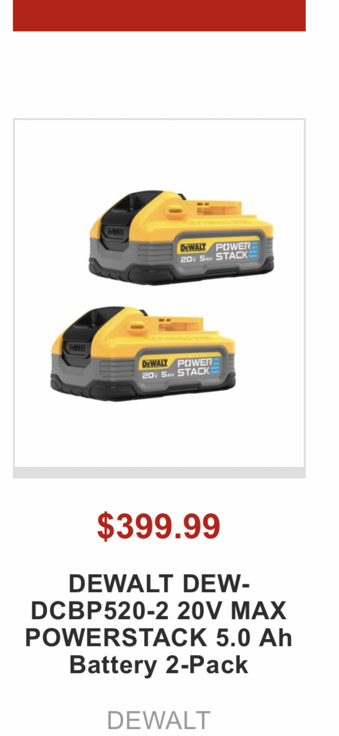 DEWALT DEW-DCBP520-2 20V MAX POWERSTACK 5.0 Ah Battery 2-Pack thumbnail