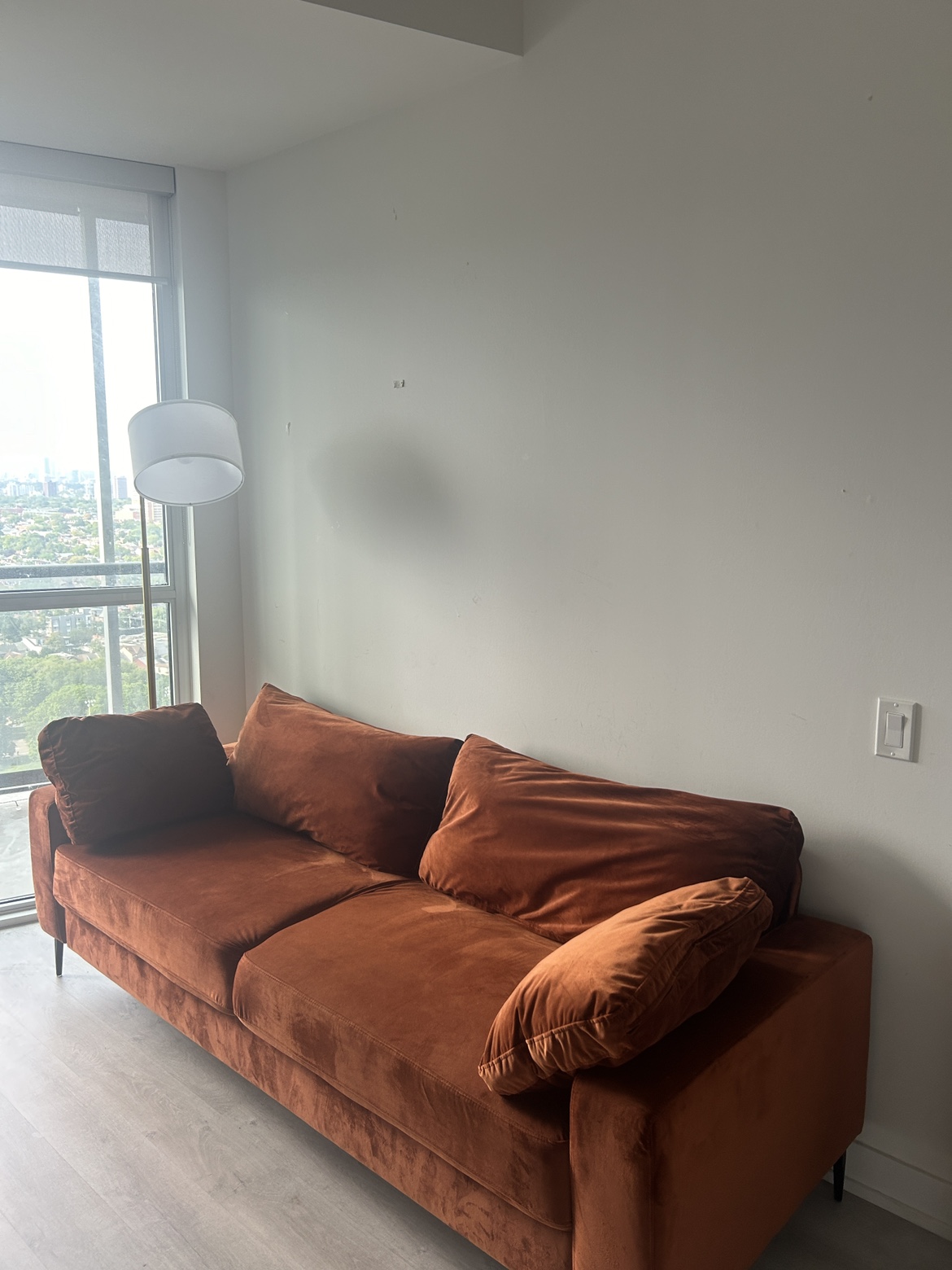 Mid century modern velvet sofa